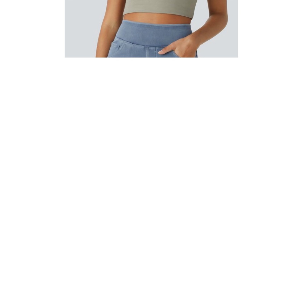 Halara Flex High Waisted Pockets Baggy Wide Leg Washed Casual Pants Blue Large